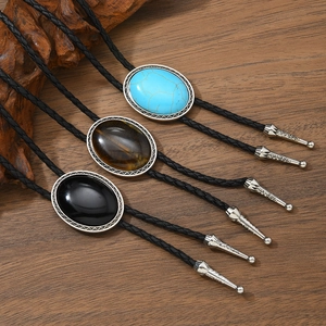 Vintage Western Cowboy Bolo Krawatte Türkis Achat Tigerauge Stein Anhänger Halskette Geflochtene Lederkordel Herren Schmuck