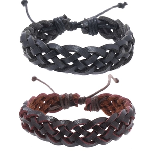 Men Vintage Braided Leather Bracelet Handmade Adjustable Drawstring Wristband Multilayer Cord Wrap Bracelet Retro Jewelry Gift