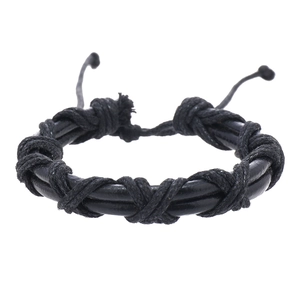 Bracelet rétro en cuir noir pour homme avec cordon ciré tressé et fermoir réglable en X