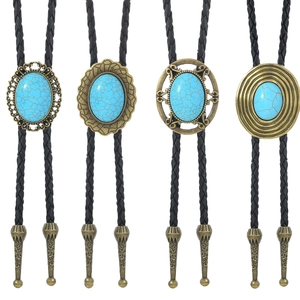 Collection de cravates bolo rétro bohème avec curseurs en bronze et pierres turquoise