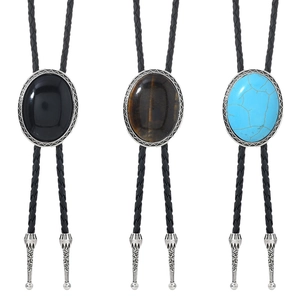 Vintage Bolo Tie Set mit Naturachat, Tigerauge und Türkis an geflochtenen Kordeln
