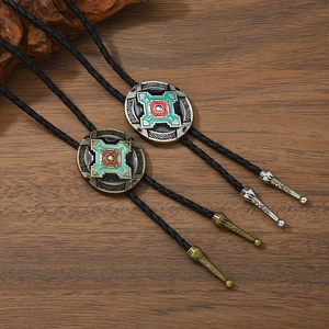 Cravate Bolo Vintage Western Cowboy Pendentif Émail Totem Tribal Cordon en Cuir Tressé pour Hommes Femmes Bijoux Ethniques