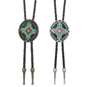 Ensemble de cravates bolo western avec motif vintage et cordon en cuir tressé