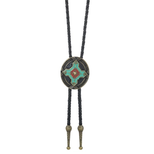 Cravate Bolo vintage de style Western avec pendentif en bronze et totem sur cordon noir