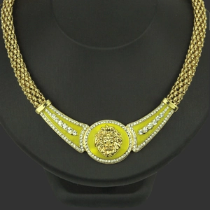Hip Hop Lion Head Pendant Necklace For Men Women Gold Plated Alloy Medallion Enamel Animal Rhinestone Jewelry Necklace