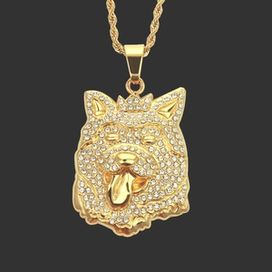 Iced Out Hip Hop Kroon Hondenkop Hanger Ketting Legering Strass Ingelegd Roestvrij Staal Touwketting Voor Heren Sieraden