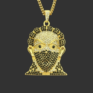 Collier Pendentif Homme Masqué Hip Hop Iced Out Couleur Or Alliage Fer Chaîne Cubaine pour Hommes Bijoux Streetwear