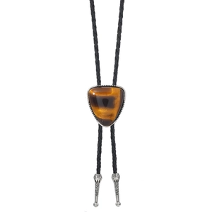Vintage Western-Bolo-Tie mit Tigerauge-Stein und schwarzer geflochtener Lederkordel