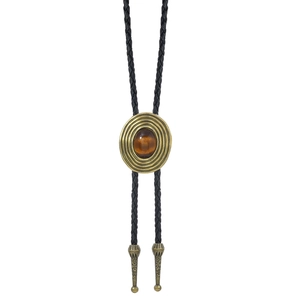 Nahaufnahme der Vintage-Bolo-Krawatte mit Bronze-Stern-Emblem und Bernstein-Detail