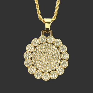 Collana Con Pendente a Girasole Iced Out in Lega Placcata Oro Con Strass e Catena a Corda in Ferro per Gioielli Hip Hop da Uomo