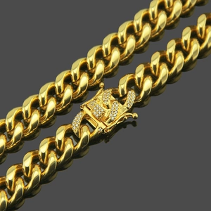 Goldene Panzerkette für Herren mit funkelndem Verschluss im Hip-Hop-Stil und Diamanten