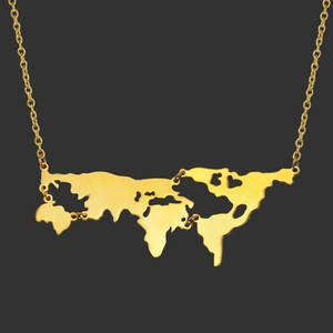 Collier Pendentif Carte du Monde en Alliage Hip Hop pour Hommes Femmes Plaquage Or Argent Bijoux Patchwork Géométrique