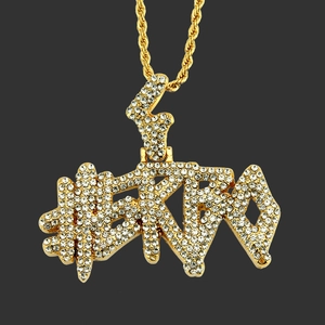 Hip Hop Iced Out Letter Pendant Necklace For Men Alloy Rhinestone Streetwear Jewelry With Long Rope Chain Gold Silver