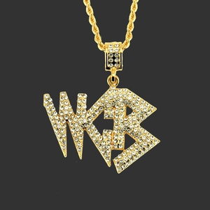 Collar con Colgante de Letra del Alfabeto de Strass Iced Out Joyería Hip Hop de Aleación para Hombres Mujeres con Cadena de Cuerda Gruesa