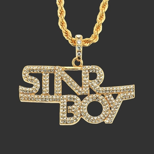 Collana Hip Hop Con Ciondolo a Lettera STAR BOY per Uomo in Lega Con Strass Intarsiati Catena a Corda Oro Argento Gioielli