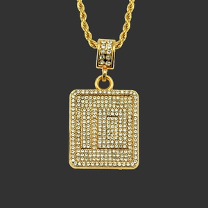 Collier Pendentif Rectangle Numéro 10 Hiphop Cool Plaqué Or Alliage Fer Chaîne Corde Strass Bijoux Streetwear Pour Hommes