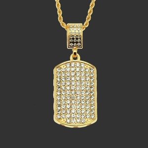 Hip Hop Men Iced Out Dog Tag Pendant Necklace Gold Color Alloy Rhinestone Street Jewelry Rope Chain Accessory