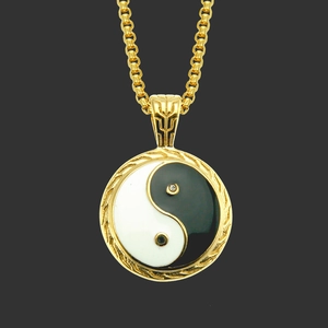 Hip Hop Yin Yang Tai Chi Pendant Necklace For Men Alloy Rhinestone Streetwear Chinese Style Box Chain Fashion Jewelry Gift