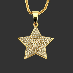 Hip Hop Iced Out Star Pendant Necklace Gold Plated Alloy Rhinestone Star Pendant With Rope Chain For Men Women Streetwear Jewelry