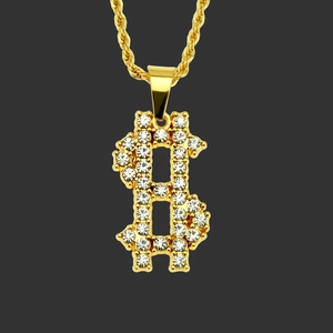 Collar de Hip Hop con Pendiente de Signo de Dólar Oro Chapado Aleación Strass Pave Símbolo de Dinero Collar para Hombre Joyería Streetwear