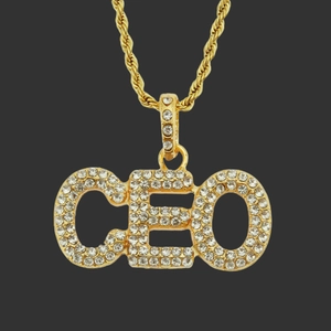 Hip Hop CEO Letter Pendant Necklace Iced Out Rhinestone Alloy Rope Chain Fashion Streetwear Jewelry For Men Women