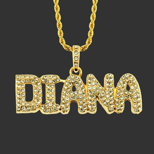 Collier Pendentif Nom Iced Out Hip Hop pour Hommes Alliage Strass Lettre Brillante Bijoux Chaîne Torsadée Accessoire Streetwear Cadeau