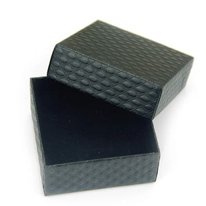Elegant black textured square jewelry gift box with velvet lining and lid