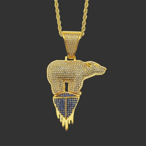 Hip Hop Iced Out Polar Bear Pendant Necklace For Men Women Alloy Stainless Steel Twist Chain Rhinestone Animal Jewelry