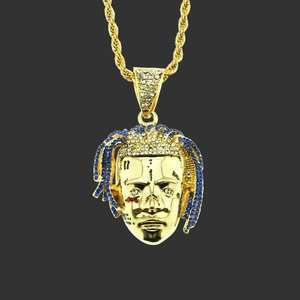 Hip hop XXXTentacion portrait pendant necklace with diamonds and gold rope chain