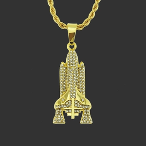 Hip Hop Herren Rakete Anhänger Halskette Legierung Mit Strass Besetzt Raumschiff Charm Streetwear Seilkette Modeschmuck