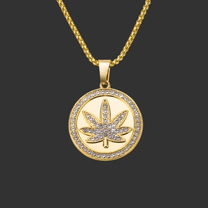 Collana con Ciondolo a Foglia di Acero in Lega con Strass Hip Hop Catena Box Oro Gioielli di Moda Street Trendy per Uomo Donna