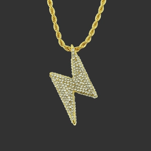 Collier Pendentif Éclair en Alliage Strass Hip Hop Hommes Or Argent Chaîne Corde Bijoux Streetwear Accessoire Mode