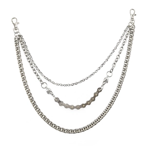Three-layer metal pants chain with skull charms and bike chain for hip hop punk style