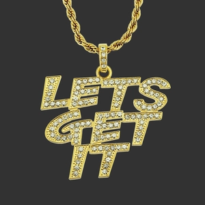 Hip Hop Iced Out Let's Get It Alphabet Anhänger Halskette Für Herren Vergoldet Legierung Strass Eisen Seilkette Schmuck Geschenk