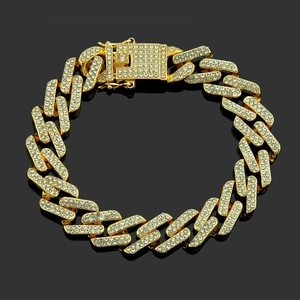 Men's Hip Hop Cuban Link Bracelet Gold Silver Plated Alloy Geometric Square Colorful Rhinestone Iced Out Fashion Jewelry