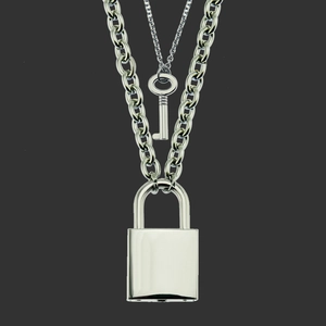 Punk Hip Hop Legierung Lagenlook Halskette Set Mit Schloss Und Schlüssel Anhänger Silberne Panzerkette Für Herren Damen Schmuck