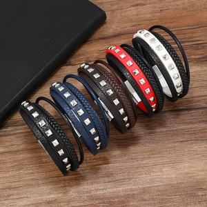 Men Women Multi-layer Leather PU Alloy Magnetic Buckle Bracelet Rivet Punk Business Fashion Jewelry Couple Wristband