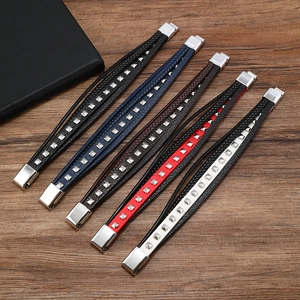 Men's multi-layer braided leather bracelet with stainless steel magnetic clasp in five colors