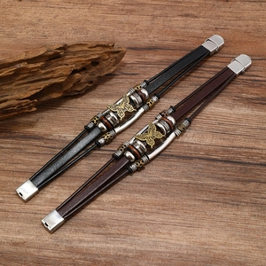 Retro butterfly charms braided leather bracelets for couples with magnetic metal clasp