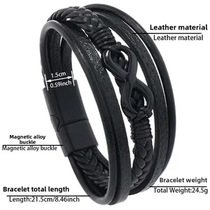 Detailed view of infinity leather bracelet showing 1.5cm width and magnetic clasp