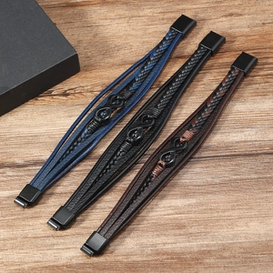 Men's multilayer braided leather infinity bracelet with matte black magnetic clasp