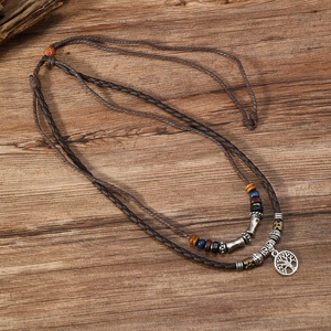 Collier bohème double épaisseur tissé avec perles colorées et pendentif Arbre de Vie