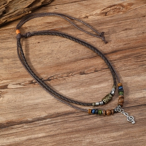 Handmade layered necklace with musical note pendant, wooden beads and adjustable cord
