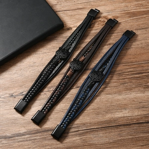 Ensemble de bracelets multicouches en cuir pour hommes avec tête de tigre et fermoir