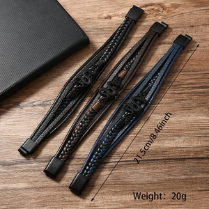 Ensemble de trois bracelets en cuir tressé multicouche avec fermoir magnétique et dimensions