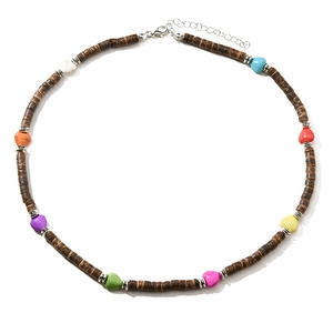 Collier perlé bohème avec pierres de cœur colorées et disques naturels en noix de coco
