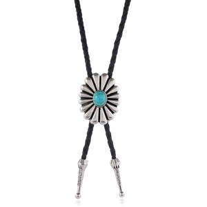 Cravate bolo western vintage avec tournesol turquoise et cordon tressé noir
