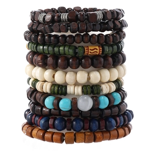 22-piece Bohemian beaded bracelet set with turquoise, opal, and vintage wood beads
