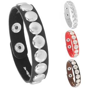 Punk Rock Round Rivet Artificial Leather Bracelet Gothic Adjustable Snap Button Bangle Fashion Jewelry For Men Women