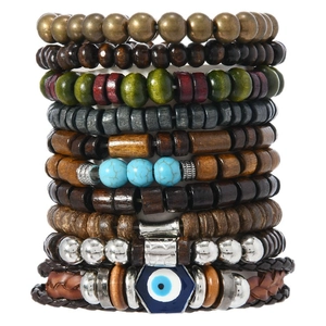 Ensemble de bracelets bohèmes multicouches avec perles en bois turquoise et œil bleu